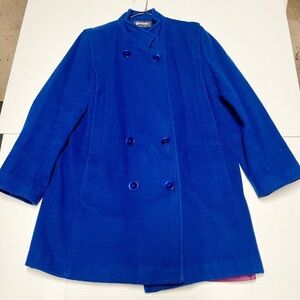 Vintage Forecaster of Boston Blue Wool Trench Overcoat Satin Lined Size 9/10